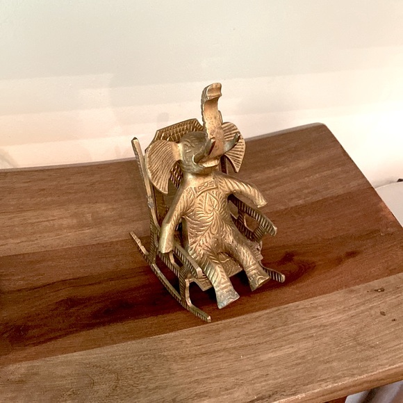 Brass Elephant Sculpture in a Rocking Chair - Picture 3 of 4